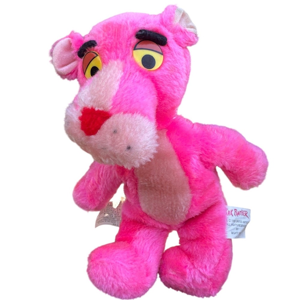 Vintage 1980 Pink Panther Plush Mighty Star Yellow Raincoat Stuffed Toy 1980s